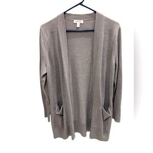 Nordstrom Merino Wool Blend Cardigan Sweater Gray Open Front Long Size Small